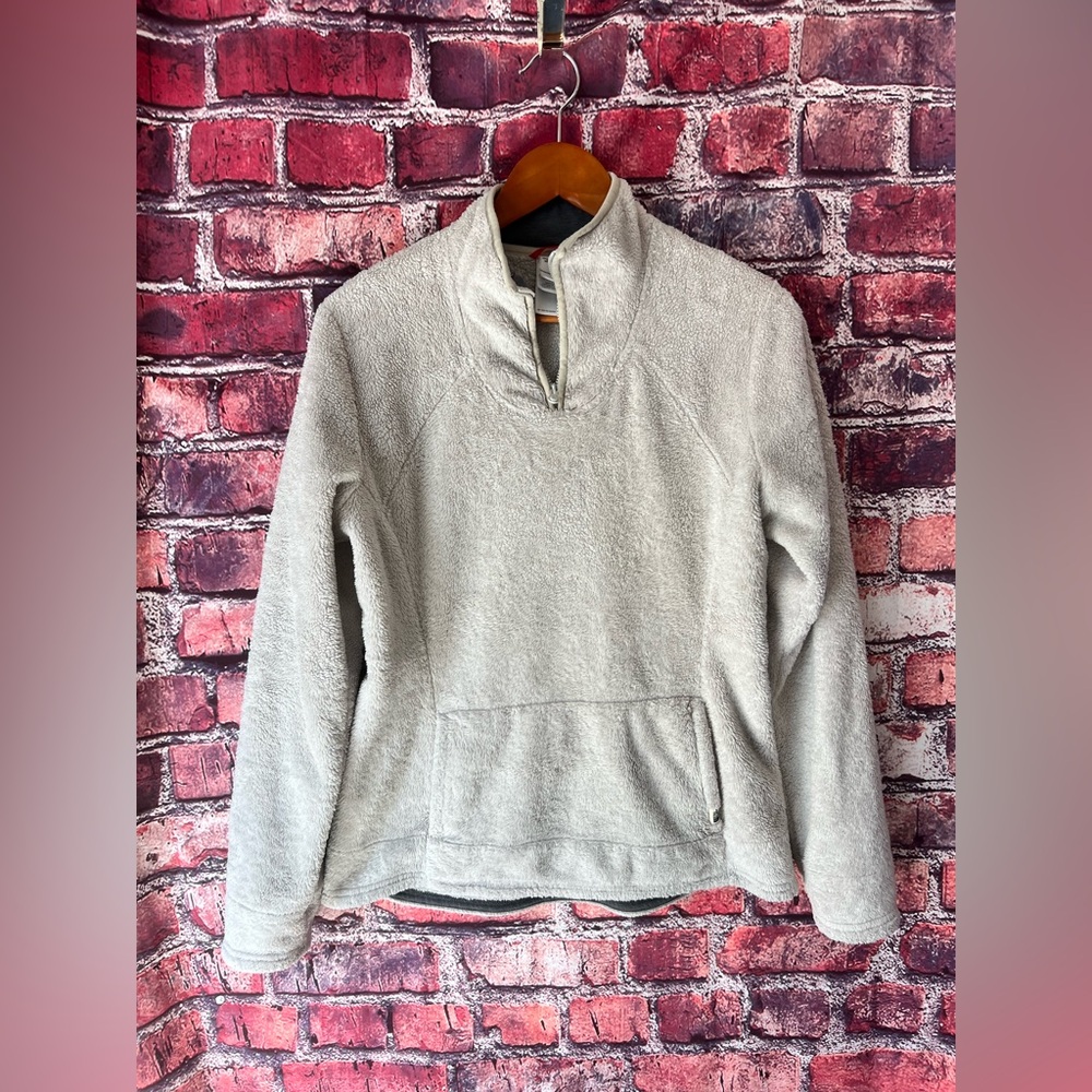 The North Face Light Gray Quarter Zip Fleece Pullover Sweater Pockets L